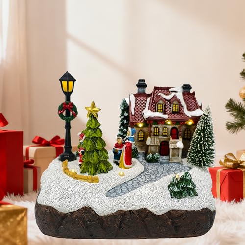 Lighted Resin Christmas Village House Figurine - Winter Holiday Tabletop Decor