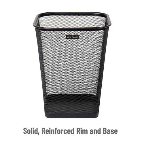 Square Metal Mesh Trash Can Set, 5-Gallon Wastebasket for Office and Home, Black, 2-Pack