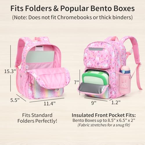 Girls Pink Unicorn Kindergarten Backpack - 15 Inch Insulated School Bag