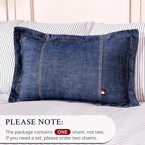 100% Cotton Denim Pillow Sham - Soft Washed Standard 20'' x 26''