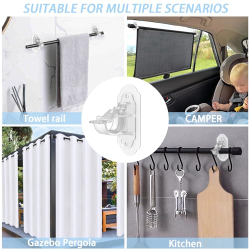 No-Drill Curtain Rod Brackets - Adhesive Wall Hooks for Rods (4 Pack)