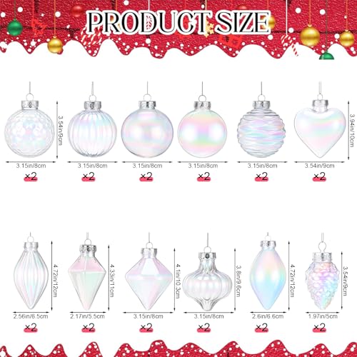 LOYIM 24pcs Iridescent Christmas Fillable Ornaments 3.15 Inch Holiday Decoration