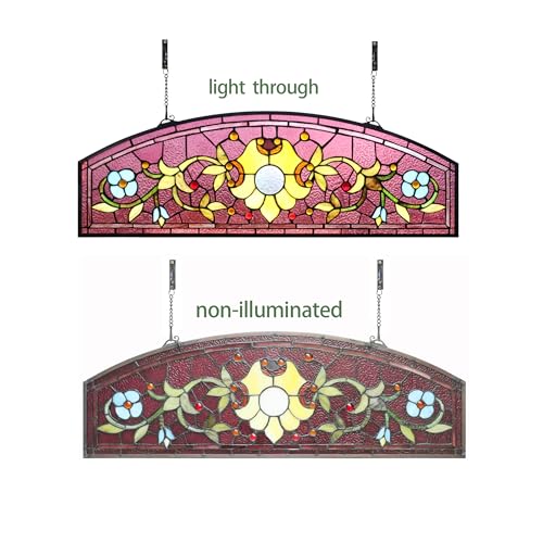 32-Inch Stained Glass Window Hanging Panel - Arched Half Round Shade