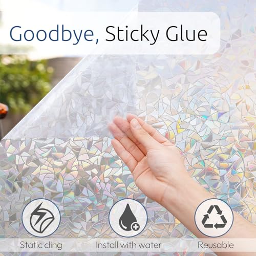 rabbitgoo Rainbow Window Privacy Film 17.5" x 78.7" Stained Glass Cling