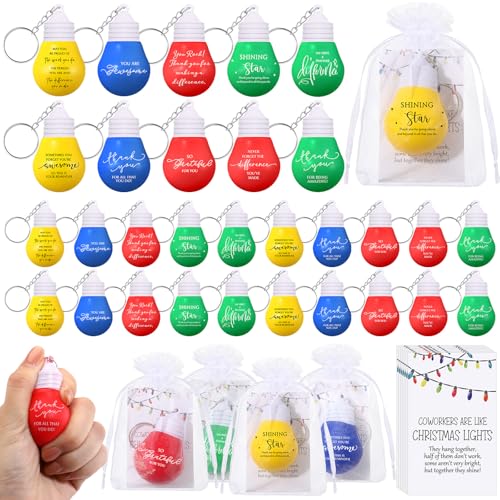 Landical Christmas Coworker Gift Set with 40 Light Bulb Keychains & Cards, 10 Styles