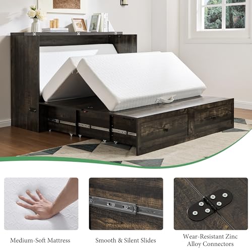 Queen Murphy Bed with 6" Memory Foam Mattress and Charging Station
