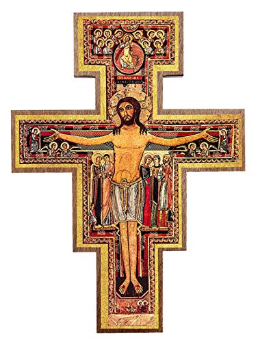 San Damiano Wall Cross - 8-Inch Solid Brazilian Walnut Wood Crucifix