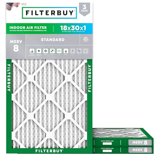 18x30x1 Air Filter MERV 8 Pleated HVAC Furnace Filters 3-Pack