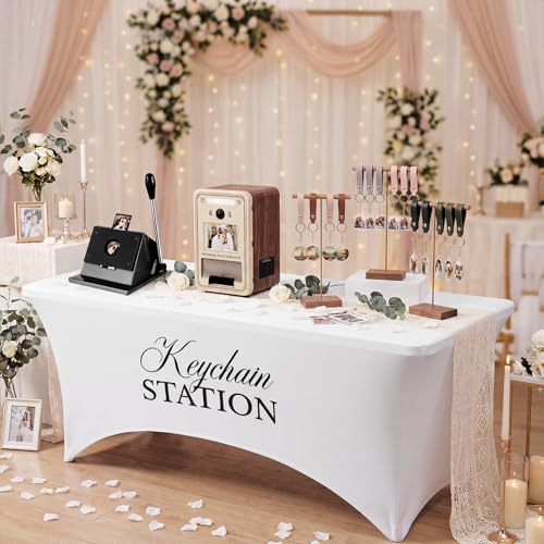 Oudain Keychain Station White Photo Booth Tablecloth Stretch Cover 72in