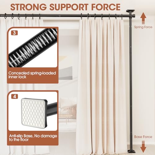 No-Drill Floor to Ceiling Tension Room Divider Rod, 4-10ft (H) x 28-114in (W)