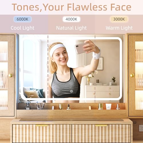 55" Large Makeup Vanity Desk with Lighted Mirror, Charging Station & Storage