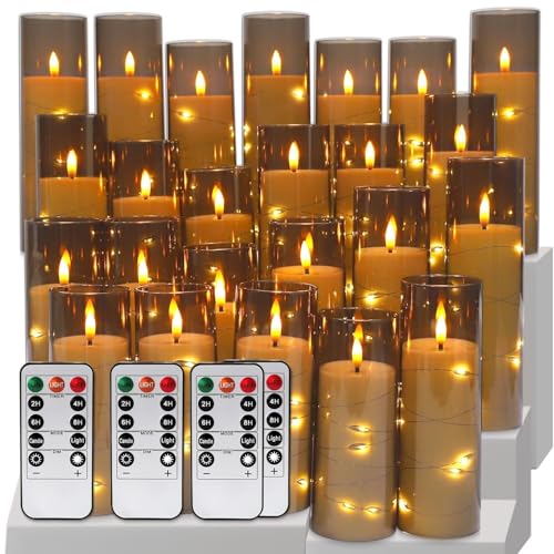 Aamdkcyu 24-String Gray Flameless Candles with Remote Control & Star Lights - Model 24String-Grey