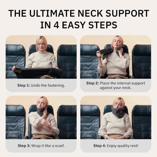Trtl Travel Pillow - Ergonomic Neck Support Cushion for Airplanes - Black