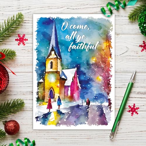 Religious Christmas Cards with Envelopes Pack of 20 - Come All Ye Faithful
