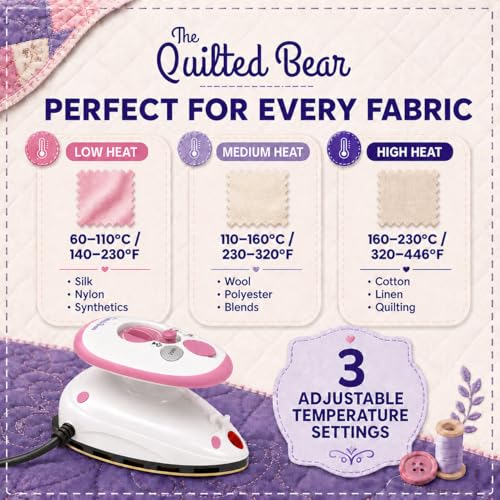 The Quilted Bear Mini Steam Iron for Quilting and Travel - Pink