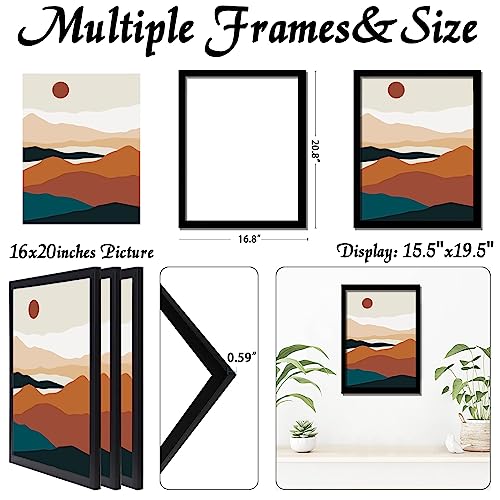 16x20 Picture Frame Set of 3, Black Wall Mount or Tabletop Photo Frames