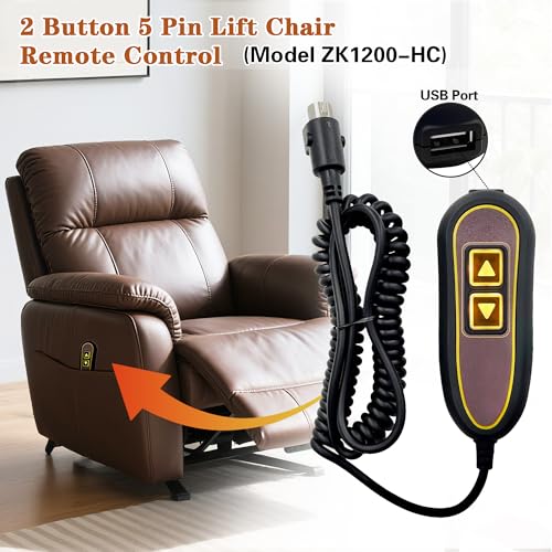 2-Button 5-Pin Lift Chair Remote Control with USB Port and Backlight