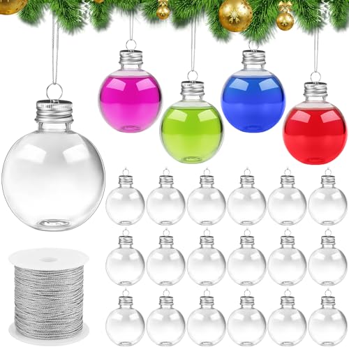 Baquler 24 Pcs 6oz Fillable Christmas Wine Ball Ornaments - Silver (Silver Lid, 24)