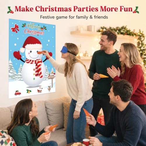 Christmas Snowman Pin the Nose on the Snowman Game with 36 Nose Stickers - Includes Blindfolds (Variation: Christmas Snowman)