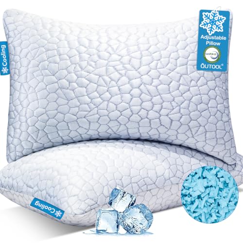QUTOOL Cooling Memory Foam Pillow Set of 2 - Adjustable Firmness for Hot Sleepers