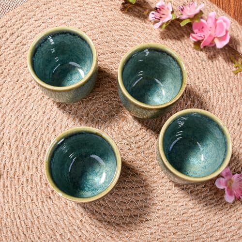Green Porcelain Sake Cup Set of 4 - 2.04'' Ceramic Drinking Cups, BOSILI