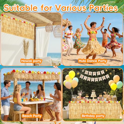 2-Pack Hawaiian Luau Table Skirt, 108" x 29.5" Tropical Grass Table Cover