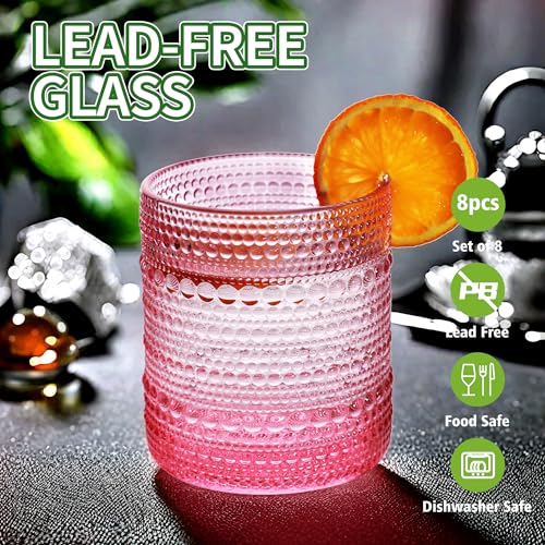 Vintage Hobnail Drinking Glassware Set - 8-Piece Highball and Tumbler Glasses
