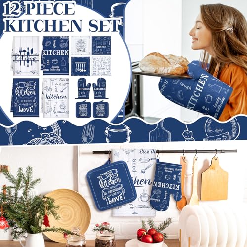 12-Piece Farmhouse Kitchen Set: Oven Mitts, Pot Holders, and Dish Towels