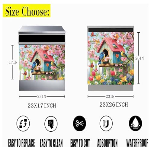 Garden Bluebird and Birdhouse Dishwasher Magnet Cover 23" x 26" Spring Kitchen Decor