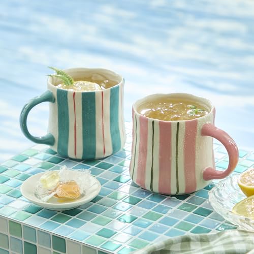Green & Pink 2-Pack Ceramic Coffee Mugs Set of 2, 12oz Stackable Tea & Coffee Cups