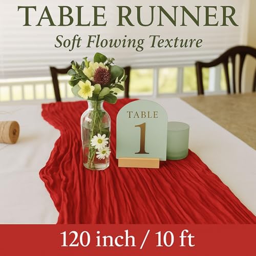 Red Cheesecloth Table Runner 120-Inch Rustic Boho Gauze Table Decor