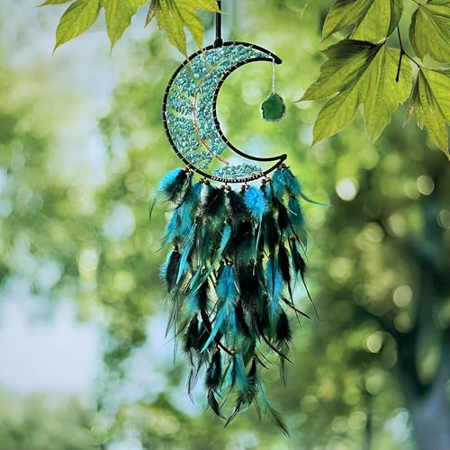 Moon Dream Catcher with Chakra Gemstone Tree of Life Wall Hanging Decor