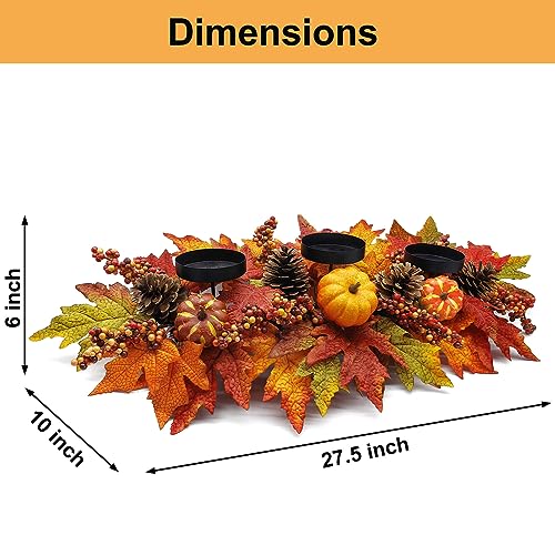 Fall Table Centerpiece with Artificial Pumpkins, Berries & Candles, 27.5" Harvest Decor for Dining & Fireplace Mantel