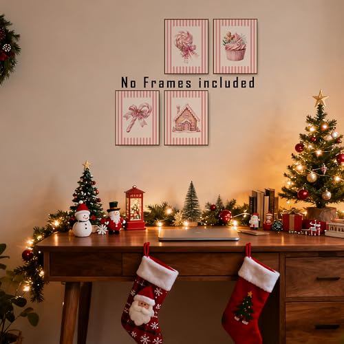FITIE Home Wall Art Set of 4 Christmas Pink Posters - Girl Bedroom Decor, 8x10, Unframed, Model 27