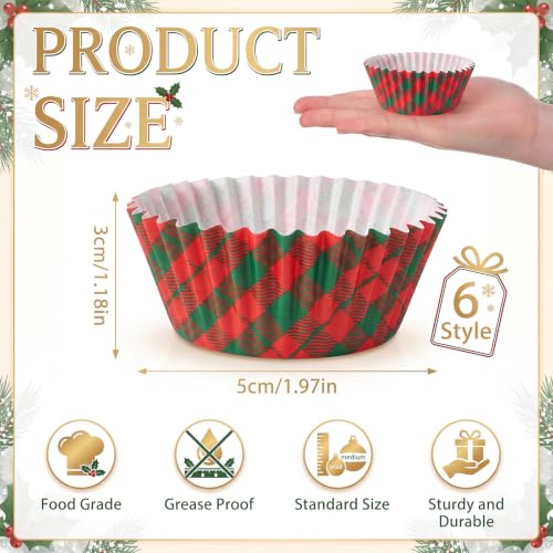 FillTouch 240 Pcs Red & Green Plaid Cupcake Liners - Standard Size Baking Cups