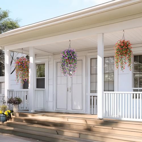 Artificial Outdoor Hanging Flowers - 2 Pack UV-Resistant Faux Silk Daisies