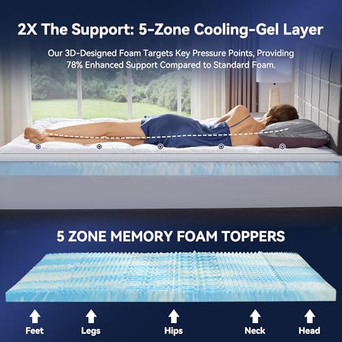 King Size 4-Inch Dual Layer Memory Foam Mattress Topper with Cooling Gel & Pillow Top