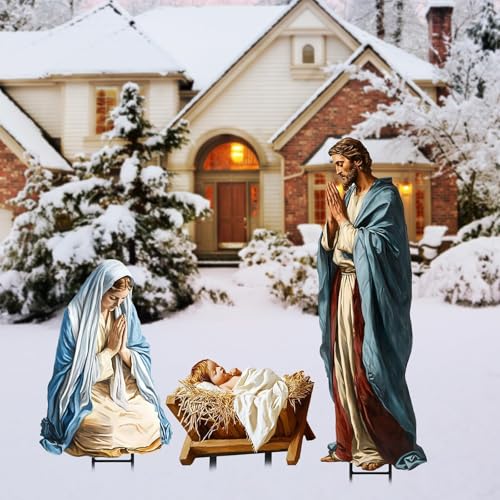 Bunny Chorus Large Metal Nativity Scene Yard Stakes - 3pcs Outdoor Christmas Decor