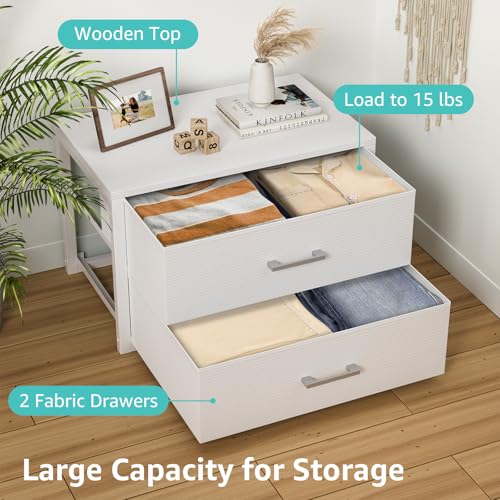 Stackable Fabric Storage Drawers 2-Pack White Closet Organizer Dresser