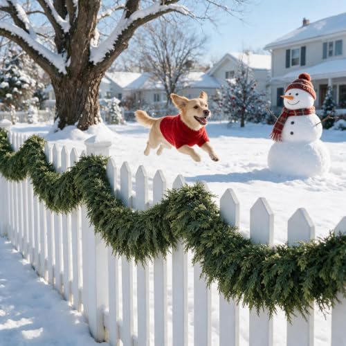 POOWUUDT 12FT Artificial Cedar Garland Christmas Holiday Decor Indoor Outdoor