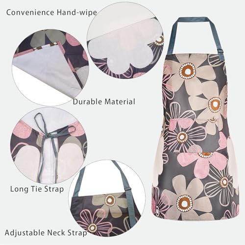 2-Pack Floral Waterproof Aprons with Pocket, Adjustable Kitchen Bib
