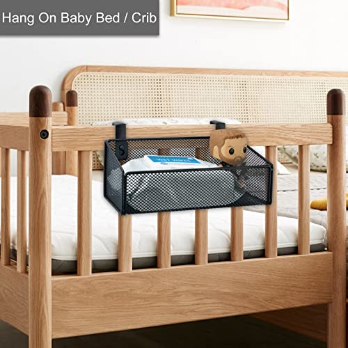 Metal Bedside Hanging Storage Basket - Organizer for Bunk, Dorm & Baby Beds
