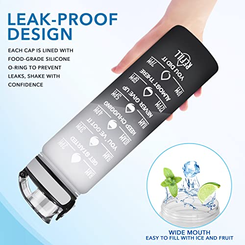 32 oz Motivational Water Bottle with Time Marker and Straw