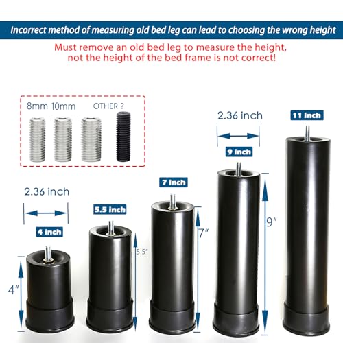 4-Inch Heavy Duty Bed Frame Replacement Legs - Set of 4 with Multi-Thread