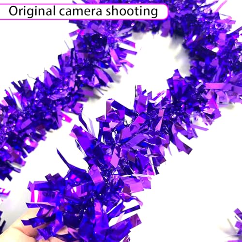 33ft Purple Metallic Tinsel Garland, 3.5-Inch Thick Holiday Decor