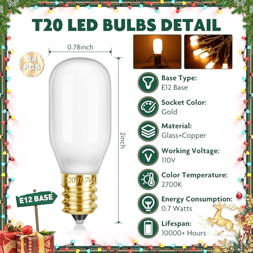 24-Pack E12 T20 LED Christmas Village Replacement Bulbs - Warm White