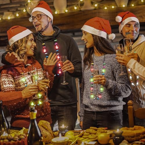 12PCS LED Light Up Christmas Necklace Set - 4 Modes, 26 Bulbs, Tree/Santa/Candy Cane Design (EOBOH)
