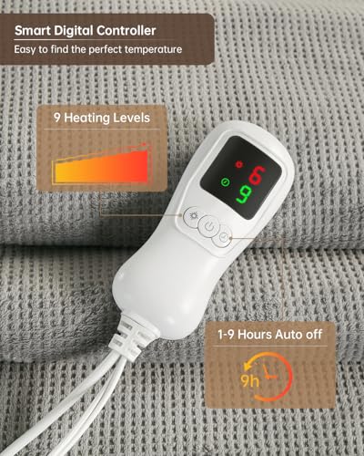 Queen Size Electric Heated Blanket - 9 Heat Levels, Auto-Off, Plush Fabric