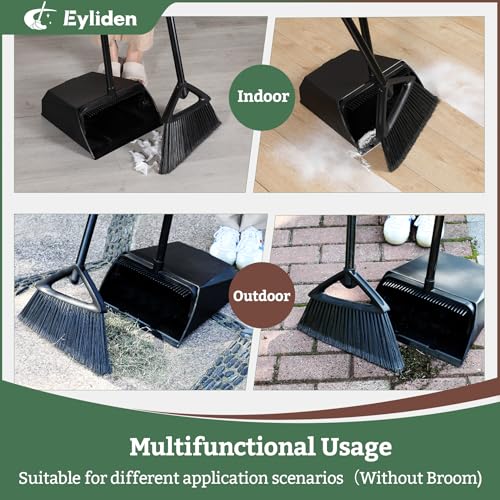Heavy-Duty Upright Commercial Dustpan with Built-in Comb Teeth, Black
