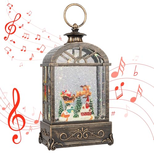 LSISOVO Christmas Snow Globe Lantern with Music, USB/Battery powered, 6-Hour Timer